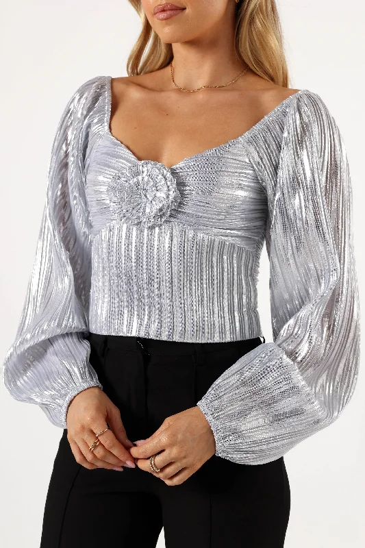 Nyra Rose Detail Top - Silver