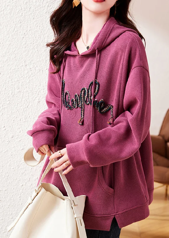 Oversized Rose Hooded Pockets Warm Fleece Sweatshirts Top Winter