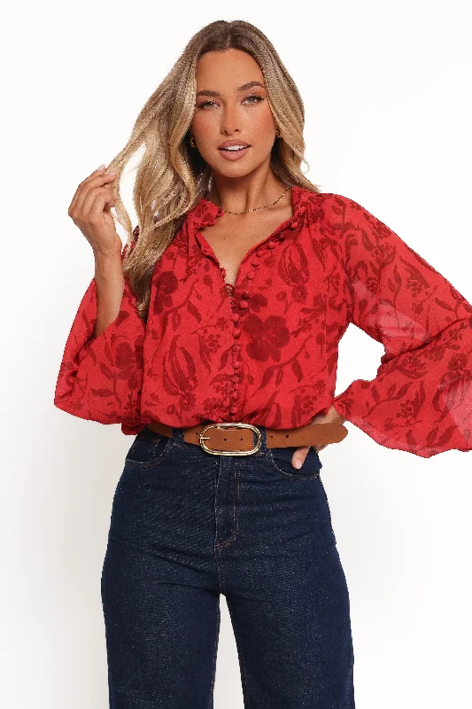 Marni Top - Red Floral