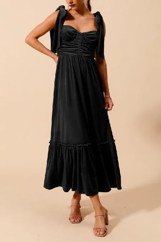 Velvet Feminine Dress with Ribbon Strap