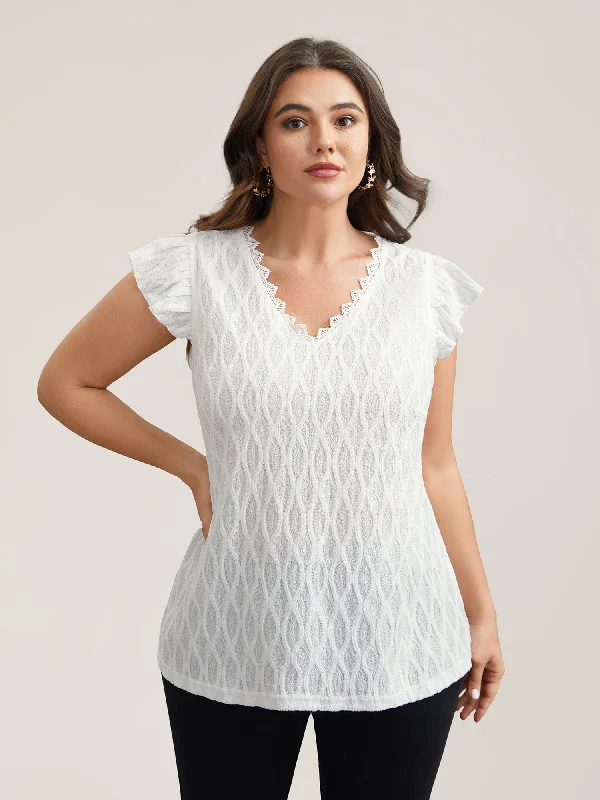 Textured Flutter Sleeve V-Neck Top