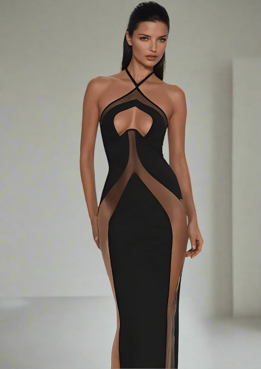 A&A Casablanca Hollow Out Mesh Bodycon Maxi Dress