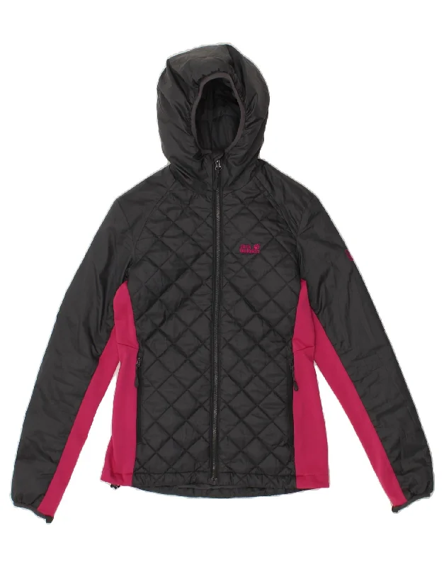 JACK WOLFSKIN Womens Hooded Padded Jacket UK 6 XS Black Colourblock