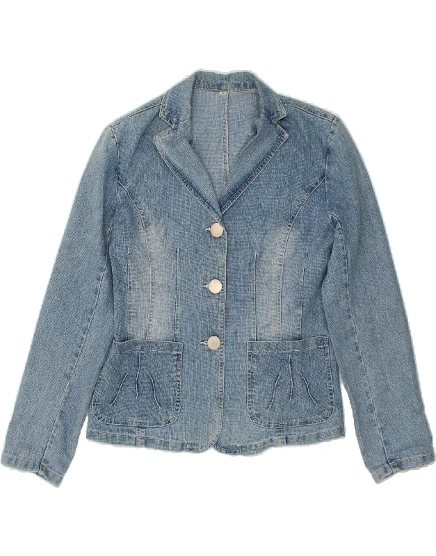 VINTAGE Womens Denim Jacket UK 14 Large Blue Cotton