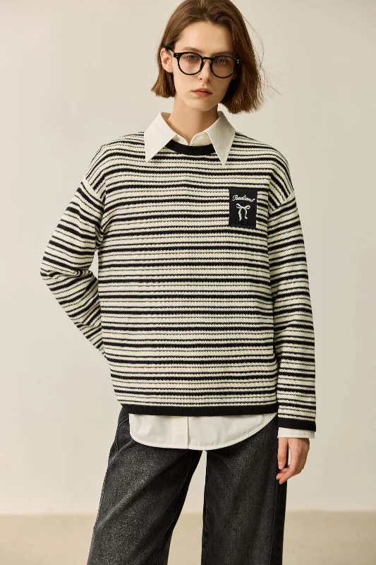 LILY Color-Block Fine Stripe Sweater