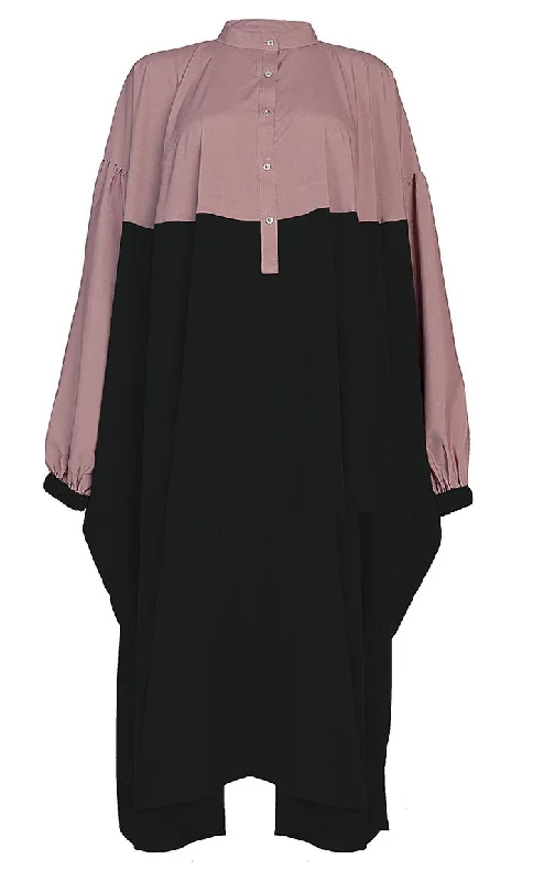 Women's Basic Black And Rose Dust Contrasted Kaftan Style Tunic