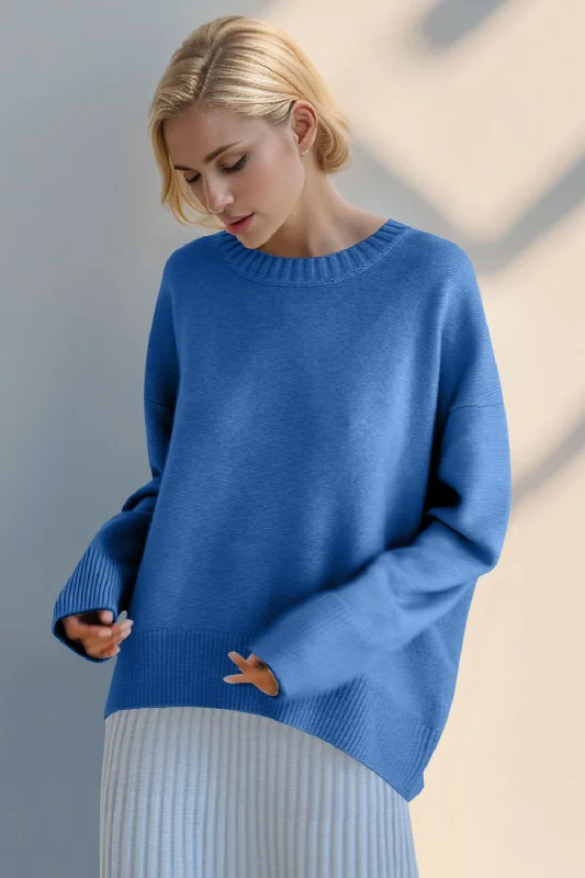 Round Neck Dropped Shoulder Sweater