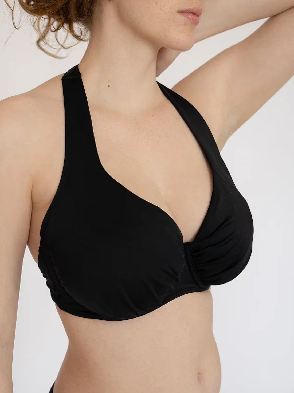 SECRET SUPPORT DD+ Halter Neck Bikini Top Black