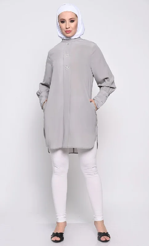 Classic Nida Tunic with Crystal Button Embellishments