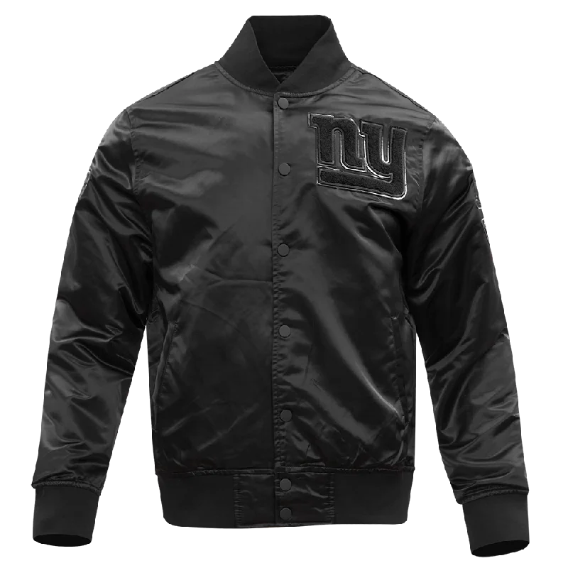 NFL NEW YORK GIANTS TRIPLE BLACK MEN'S SATIN JACKET (TRIPLE BLACK)