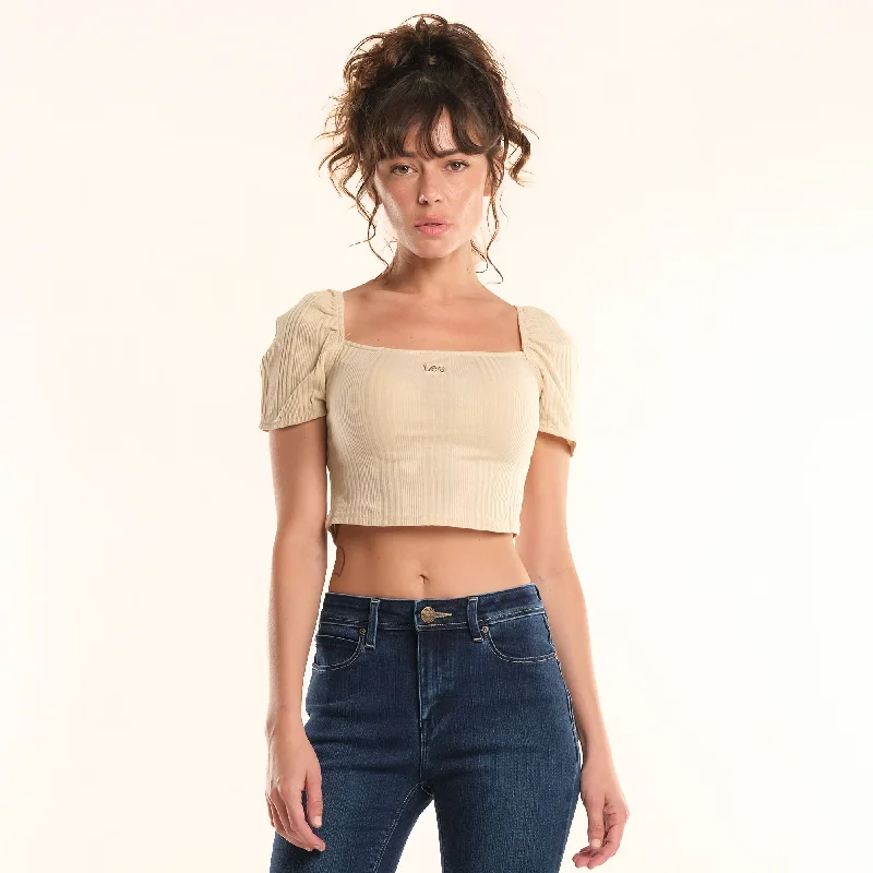 LEE LADIES PUFF SLEEVE SEXY CROP TOP WITH EMROIDERED LOGO