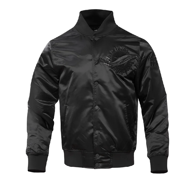 NFL MIAMI DOLPHINS TRIPLE BLACK MEN'S SATIN JACKET (TRIPLE BLACK)