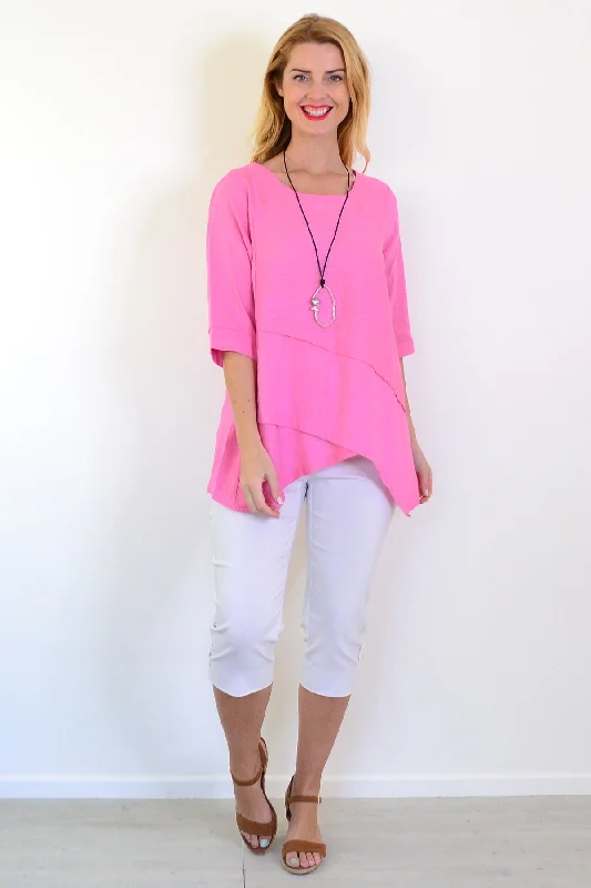 Amaranth Pink Linen Blend Tunic Top