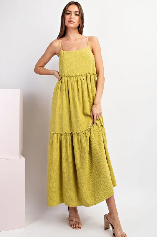 Lime Soft Washed Cotton Gauze Maxi Dress