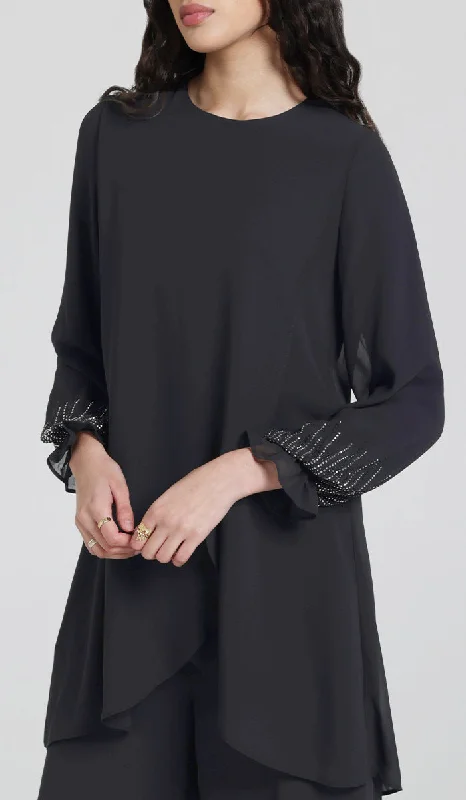 Seema Dressy Long Modest Tunic - Black