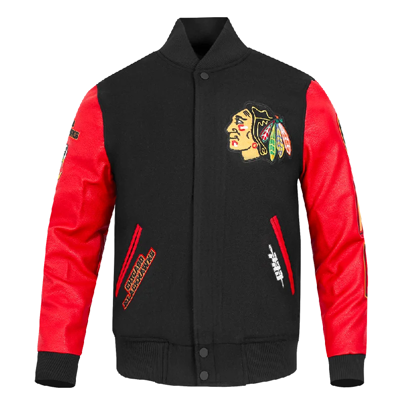 NHL CHICAGO BLACKHAWKS CLASSIC MEN'S WOOL VARSITY JACKET (BLACK/RED)