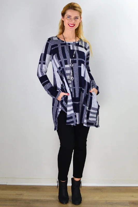 Navy Blue Grey Knit Tunic Top