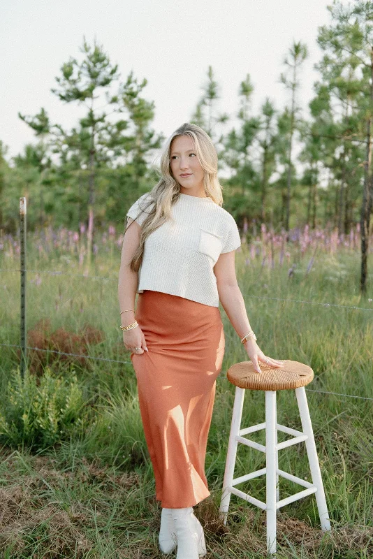 Rust Satin Maxi Skirt