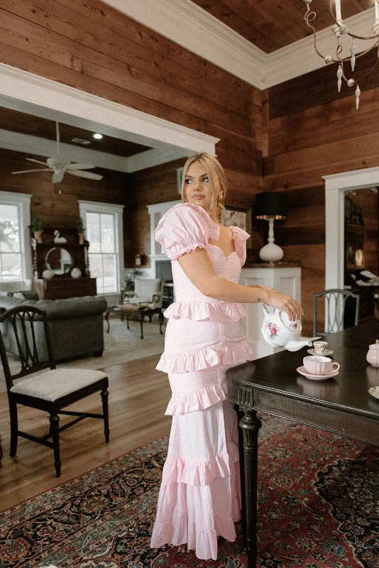 Baby Pink Button Ruffled Maxi Dress