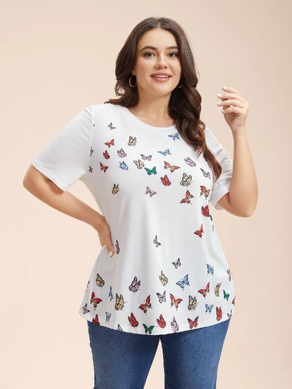 Butterfly Print Stretchy T-Shirt