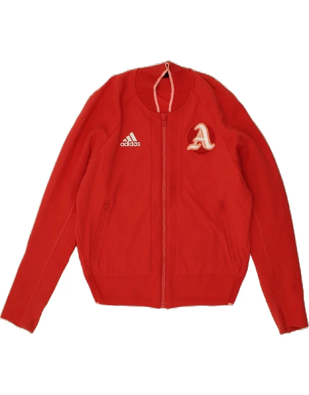 ADIDAS Womens Graphic Bomber Jacket UK 12/14 Medium Red Striped Nylon