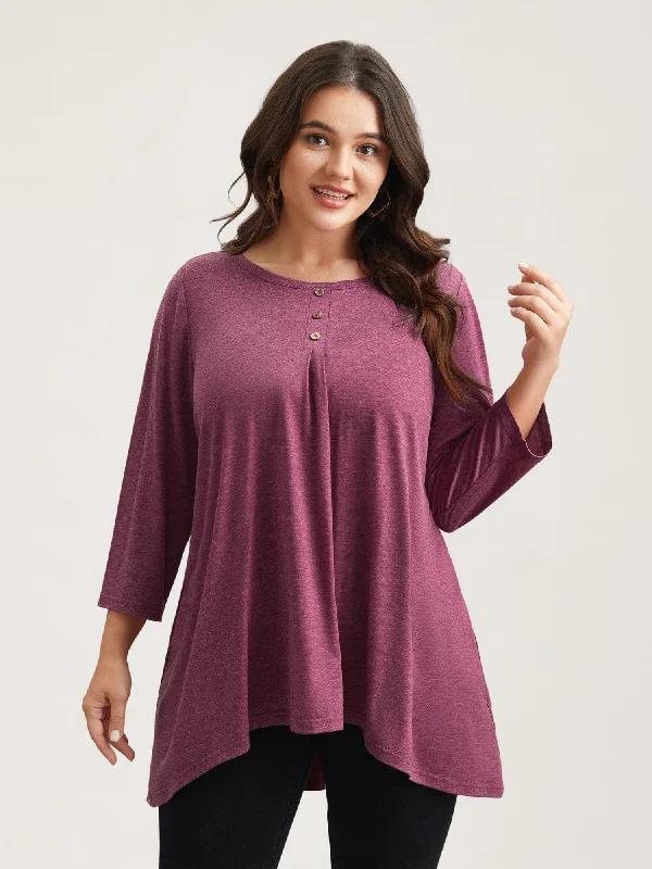 Button-Front High Low Hem Knit Top