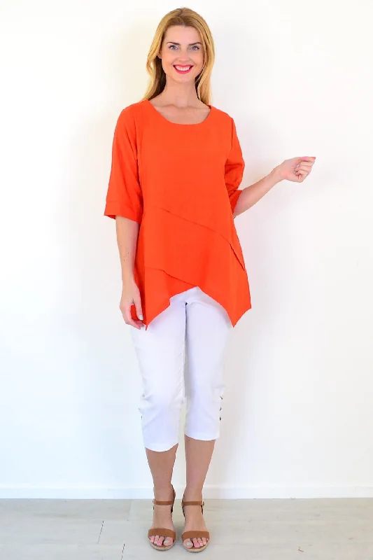 Orange Layered Linen Blend Tunic Top