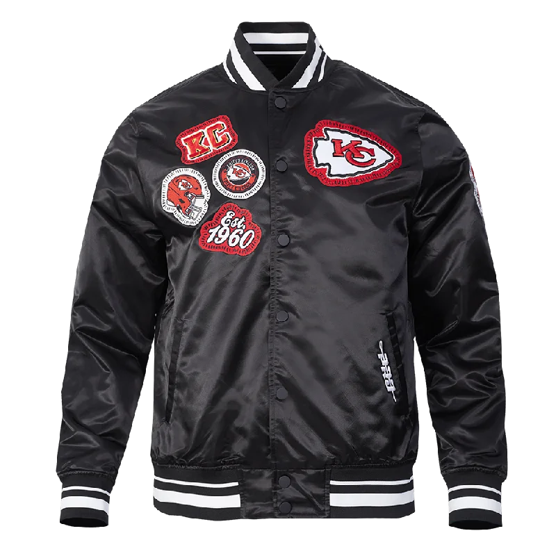 NFL KANSAS CITY CHIEFS DIY PICK STITCH MEN'S RIB SATIN JACKET (BLACK)