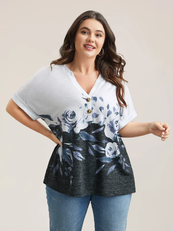 Floral Position Print Half-Sleeve T-Shirt