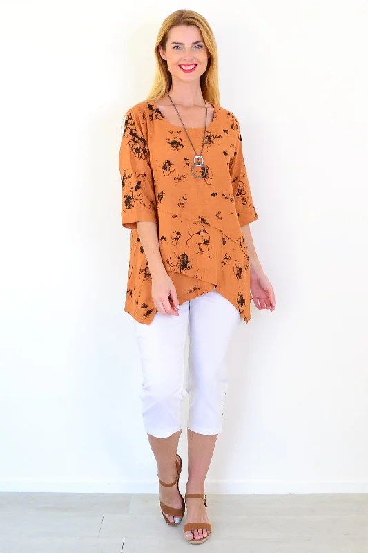 Rust Layered Linen Blend Tunic Top