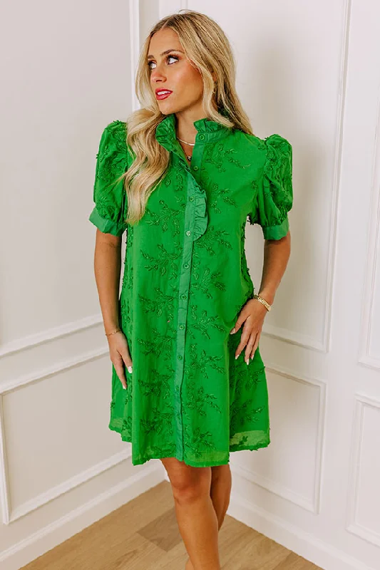 Sunday Brunch Embroidered Mini Dress in Kelly Green