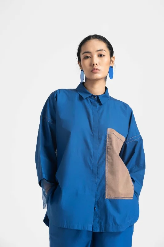 Contrast Detail Shirt - Electric Blue