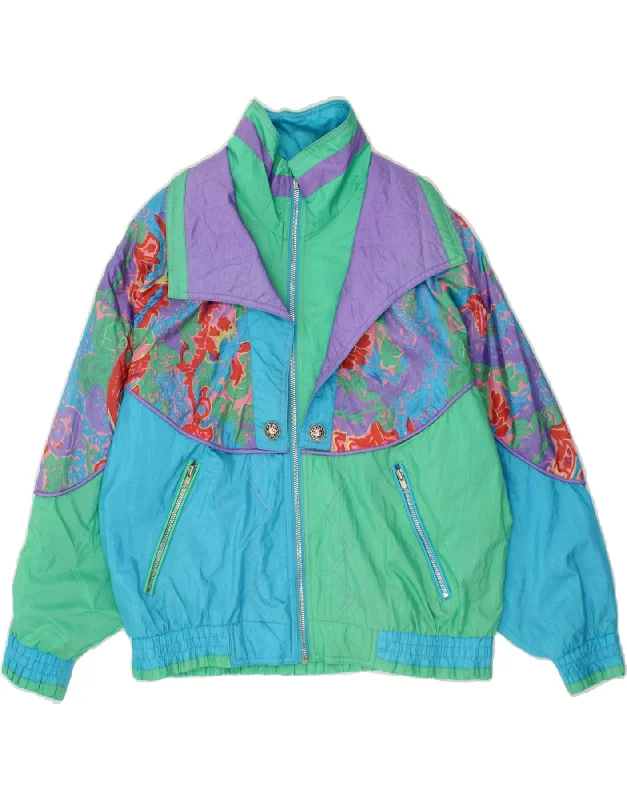 VINTAGE Womens Oversized Bomber Jacket UK 10 Small Multicoloured