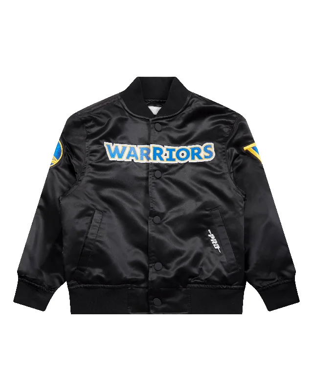 NBA GOLDEN STATE WARRIORS CLASSIC LB SATIN JACKET (BLACK)