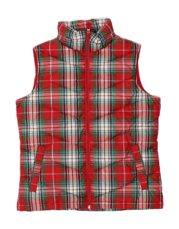 LANDS END Womens Padded Gilet UK 6/8 Small Red Check Polyester