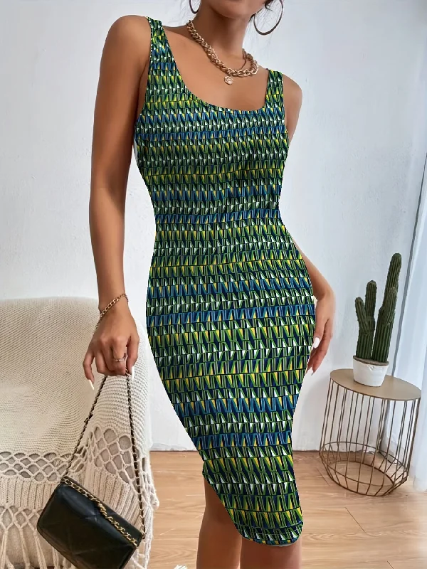 Sixsr All Over Print Bodycon Dress, Sexy Sleeveless Dress For Spring & Summer, Women's Clothing