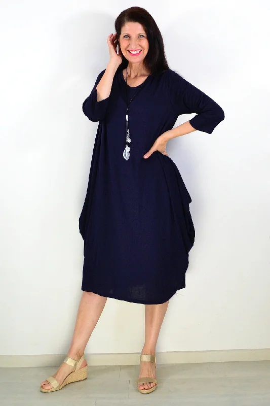 Navy Blue Relaxed Oversized Tunic Dress