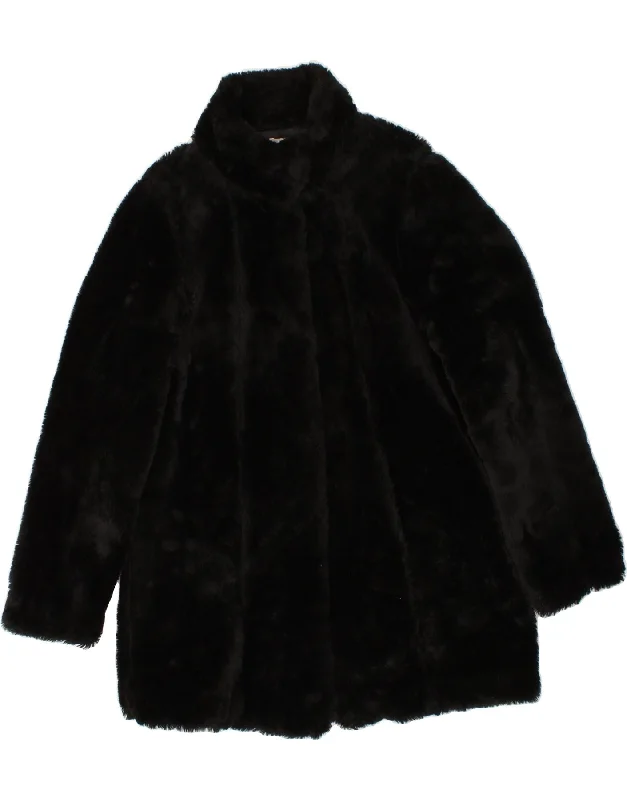 CAMAIEU Womens Faux Fur Overcoat UK 14 Medium Black Polyester