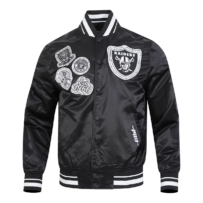 NFL LAS VEGAS RAIDERS DIY PICK STITCH MEN'S RIB SATIN JACKET (BLACK)