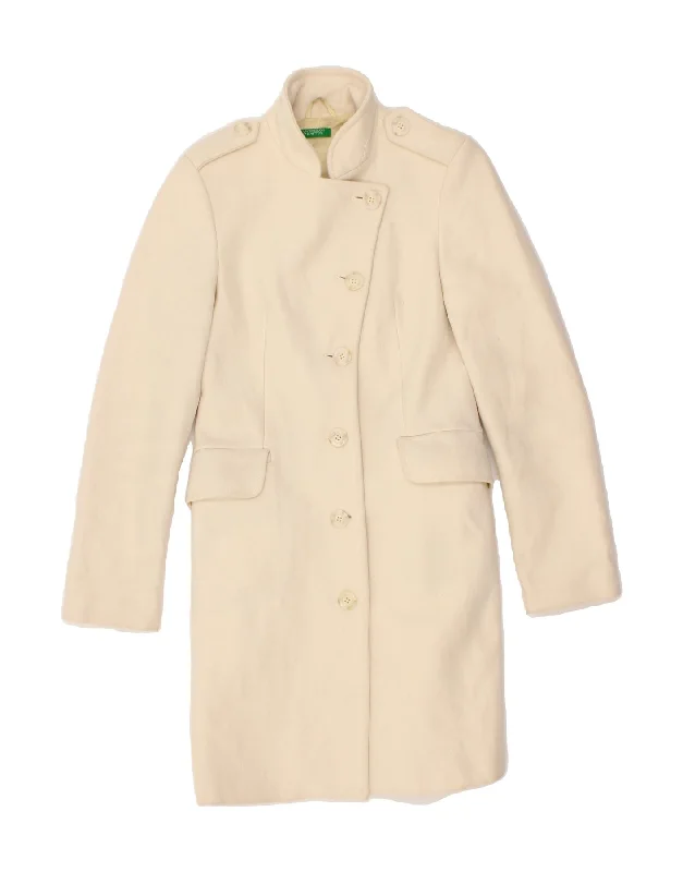 BENETTON Womens Overcoat IT 40 Small Beige Wool