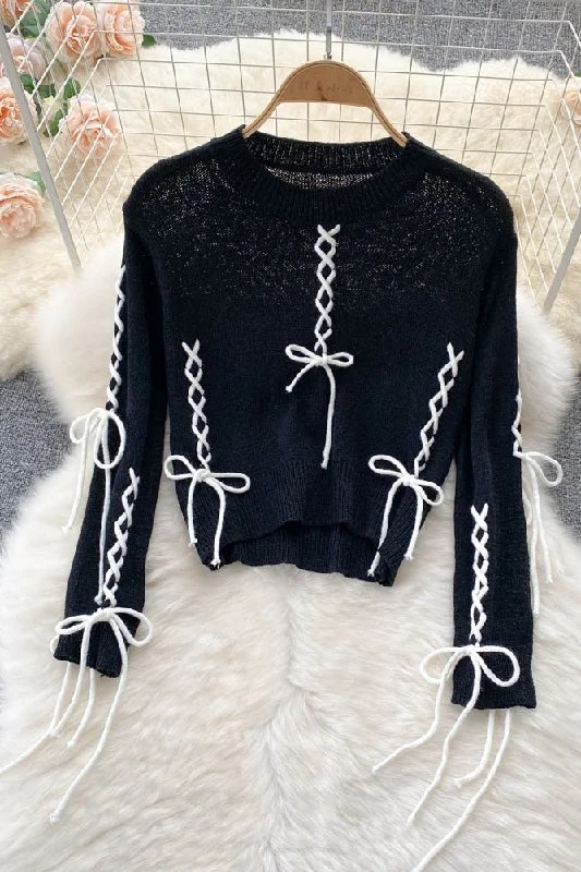 Early autumn Vintage short sweater women's design navel sweater  1612