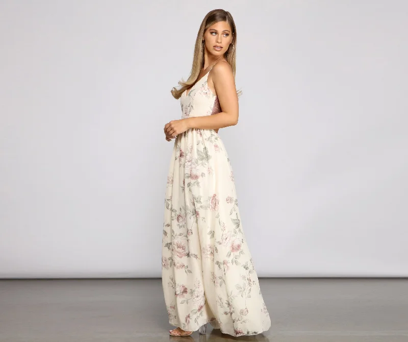 Floral Romance Stylish Chiffon Maxi Dress