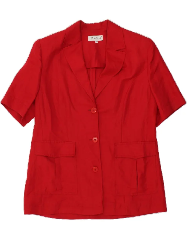 GINALEBOLE Womens Short Sleeve 3 Button Blazer Jacket EU 39 Medium Red