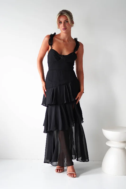 Victoria Ruffle Midaxi Dress | Black