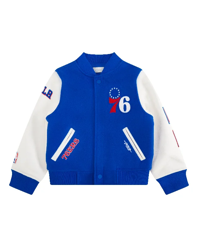 NBA PHILADELPHIA 76ERS CLASSIC LITTLE BOYS WOOL VARSITY JACKET (ROYAL BLUE/WHITE)