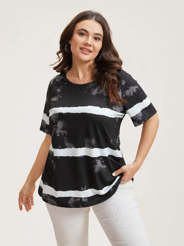 Tie-Dye Gradient Stripes Round Neck T-Shirt