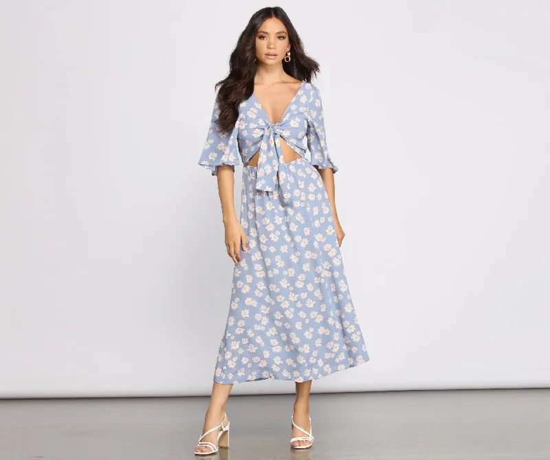 Flowy Floral Stylish Woven Midi Dress