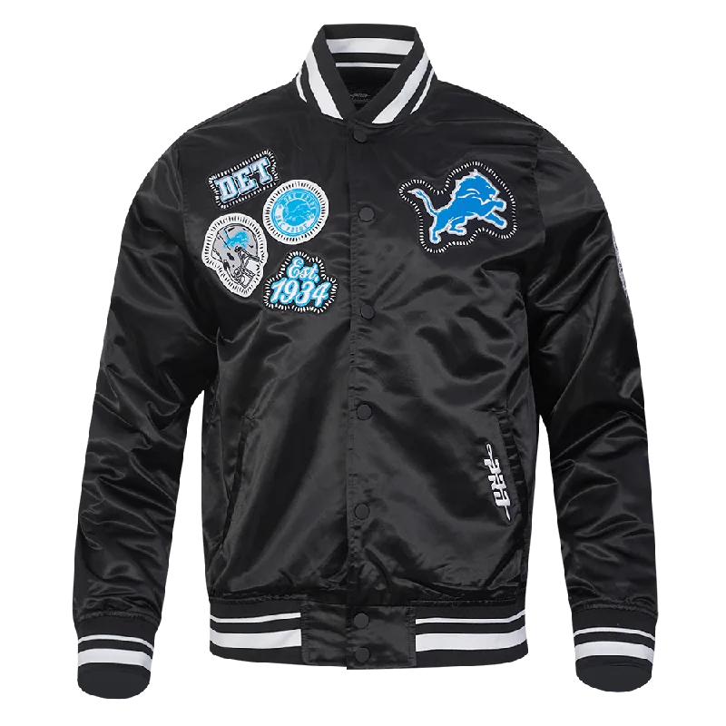 NFL DETROIT LIONS DIY PICK STITCH MEN'S RIB SATIN JACKET (BLACK)