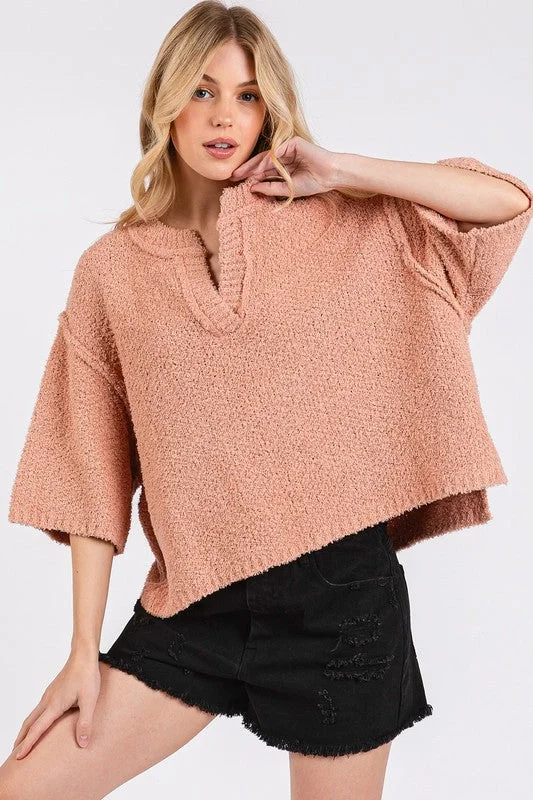 Mittoshop Side Slit Notched Drop Shoulder Sweater