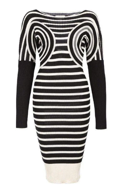 Mixed Wool Striped Optical Illusion Dress